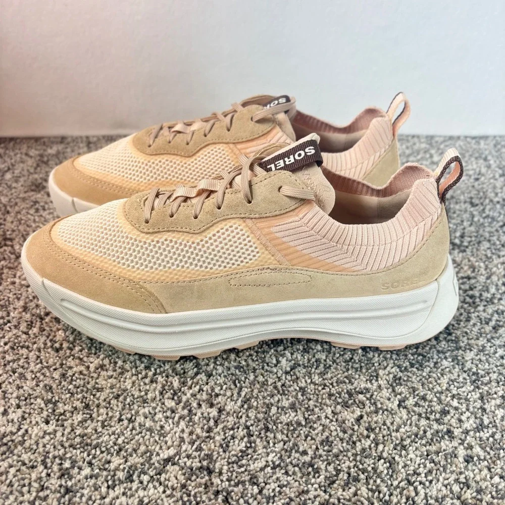 SOREL ONA 503 Knit Low Sneakers Peach Pink Suede Mesh Platform Trainers sz 10.5